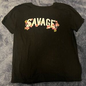 Savage Black Short Sleeve Tee with Stylized Graphic